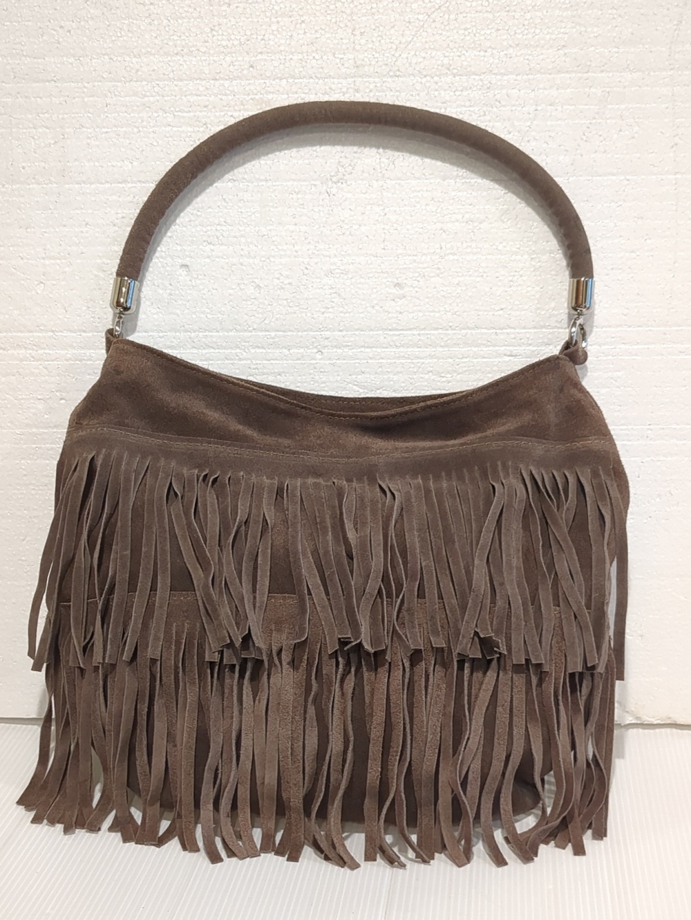 Fringe Suede Hobo Bag - Brown
